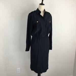 NWOT NILI LOTAN Dark Navy GERALDINE Long Sleeve Hidden Button Shirt Dress